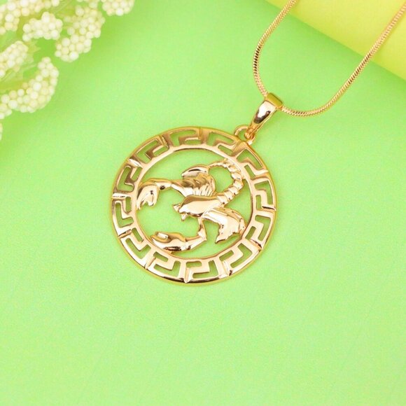 "Scorpio Zodiac Rose Gold Pendant in Gold Plated Brass, XPPT1335 - Picture 2 of 13